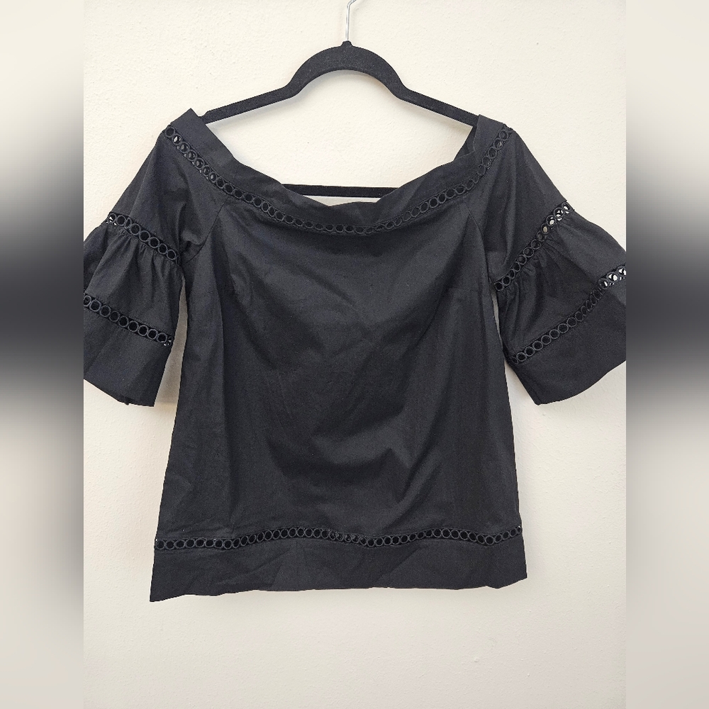 NWT Michael Kors Off-Shoulder Black Eyelet Trim Top